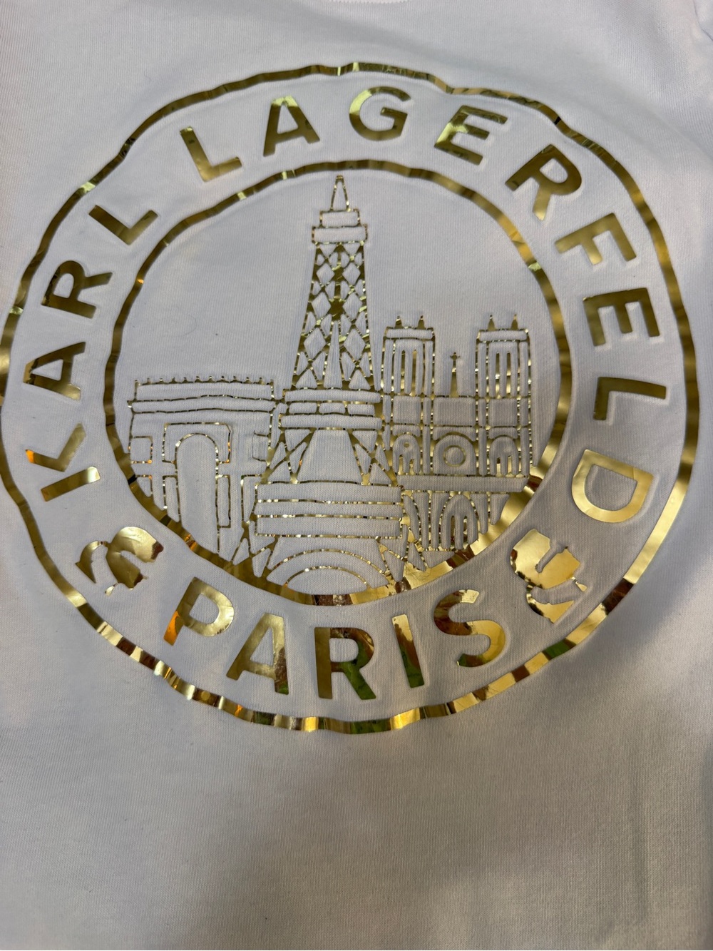 Karl Lagerfeld White Sweatshirt with Gold Lagerfeld Paris Emblem Sz Lg - Picture 10 of 15